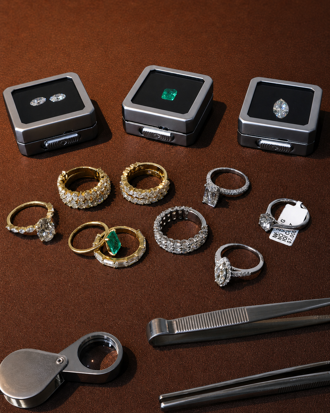 Certified diamonds, gemstones, and jeweller's tools in the Kogarah atelier
